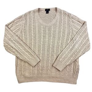 Brooks Brothers Cable Knit Sweater Mens XL Cream Linen Blend Fisherman Premium